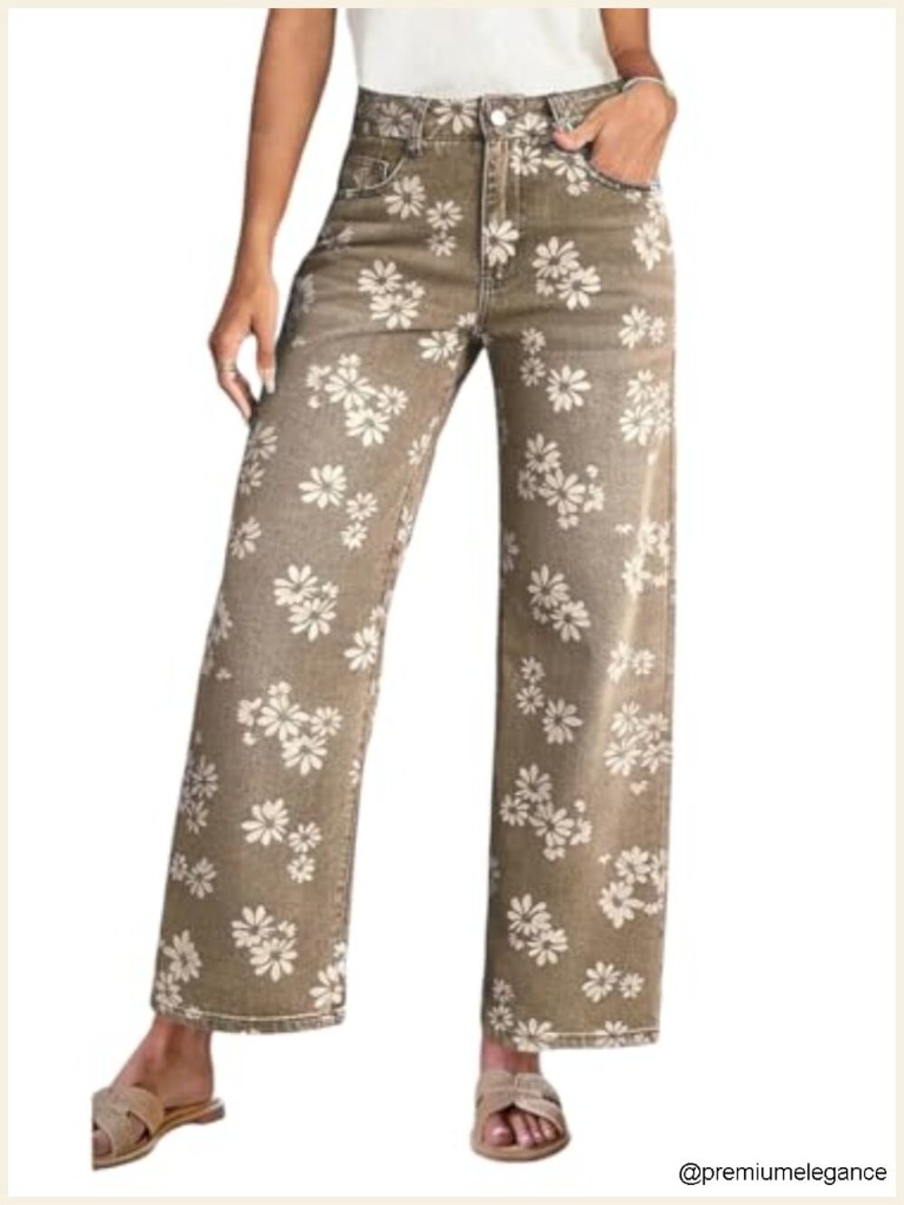 Women's Floral Print Barrel Jeans High Waist Baggy Wide Leg Western Boyfriend
